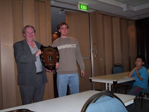 Tony Keuning (left) and Leonard Locke share the Lloyd Fell shield for adults